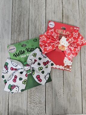 Pair of Hello Kitty Christmas & St Patrick's Day Hair Bow Clips Barrettes Access
